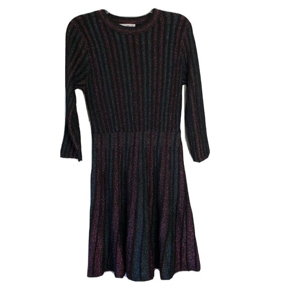 Nanette Lepore Metallic Fit Flare Dress Womens Medium Black Striped 3/4 Sleeve - Picture 4 of 15